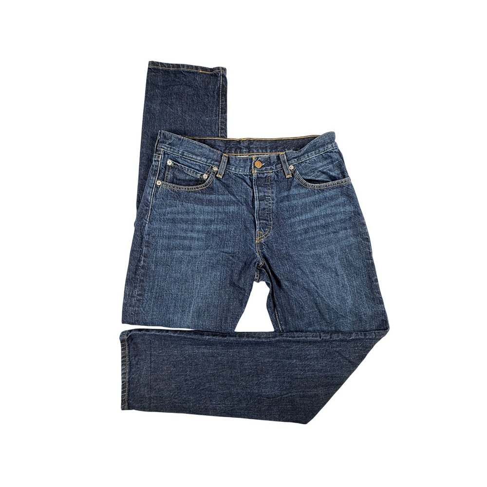 Levis 501 Original Fit Jeans Dark Wash Indigo Straight Leg Button Fly Mens 31x32 - Picture 4 of 8